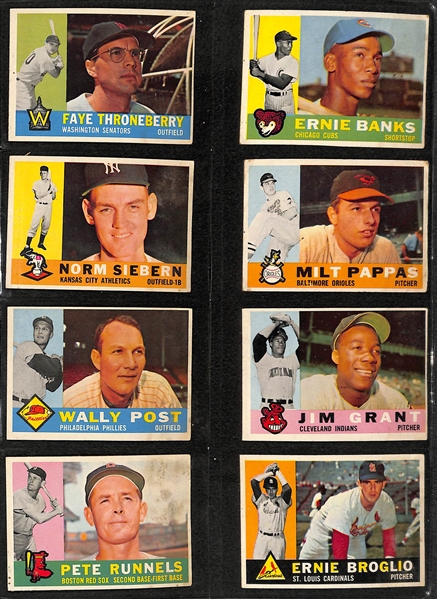 Lot of 288 Different 1960 Topps Baseball Cards w. Hank Aaron & Sandy Koufax 