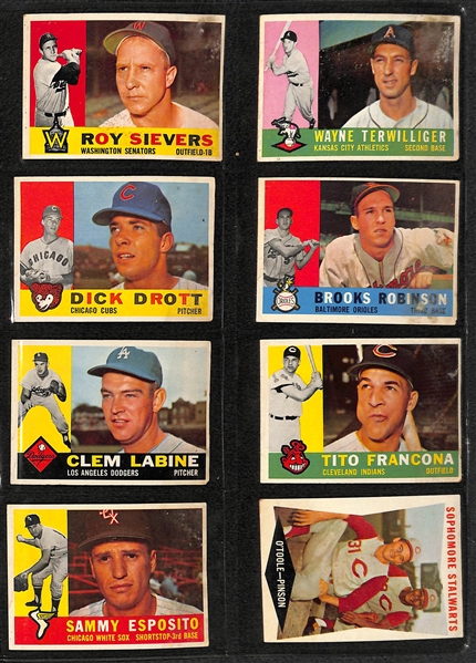 Lot of 288 Different 1960 Topps Baseball Cards w. Hank Aaron & Sandy Koufax 
