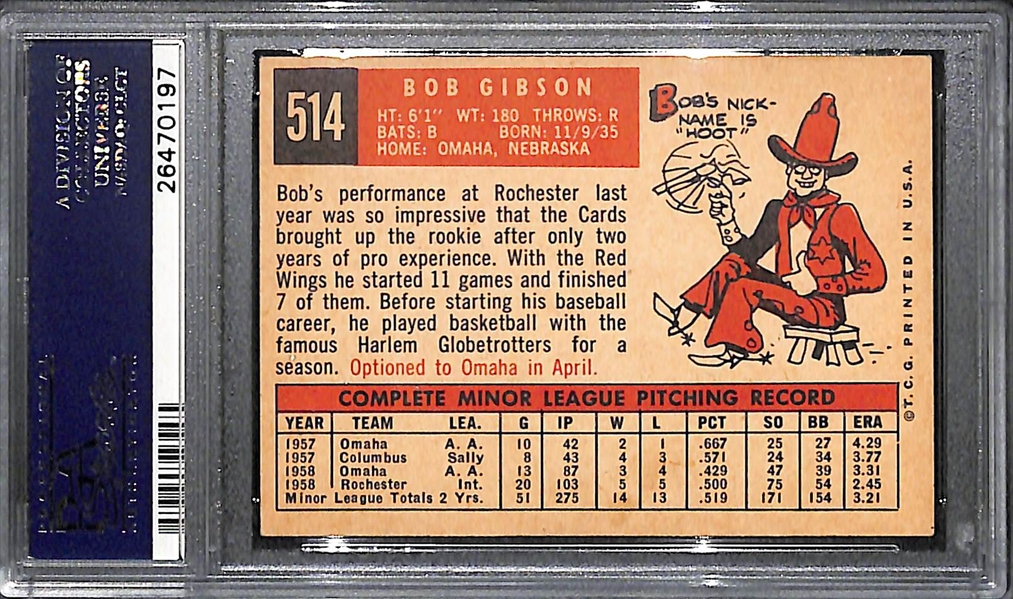 1959 Topps Bob Gibson Rookie Card Graded PSA 6 (EX-Mint)