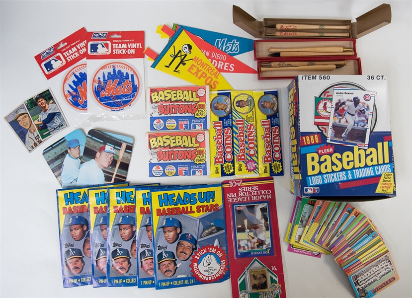 Assorted Shoebox Lot of 1975 Topps Mini Cards, Sealed 1988 Fleer Baseball Packs, More!