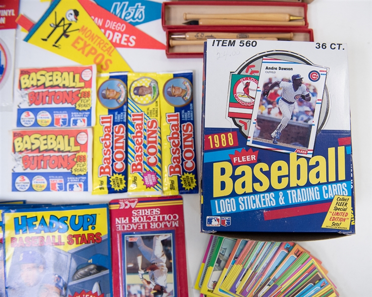 Assorted Shoebox Lot of 1975 Topps Mini Cards, Sealed 1988 Fleer Baseball Packs, More!