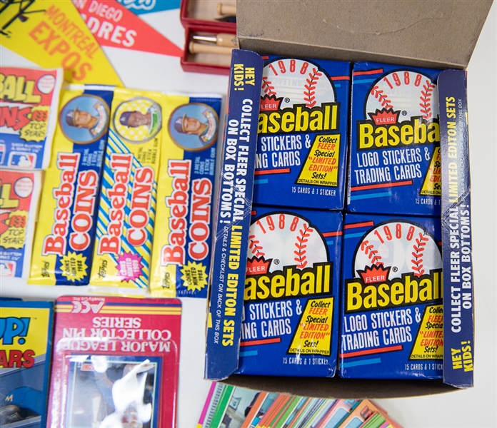 Assorted Shoebox Lot of 1975 Topps Mini Cards, Sealed 1988 Fleer Baseball Packs, More!