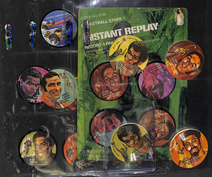 Lot of 20 - 1971 Mattel Instant Replays Discs - Basketball, Football, Racing  - w. Wilt Chamberlain x3