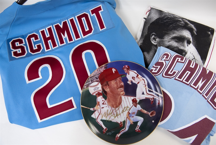Mike Schmidt Signed Plate & Memorabilia Lot w. Jersey