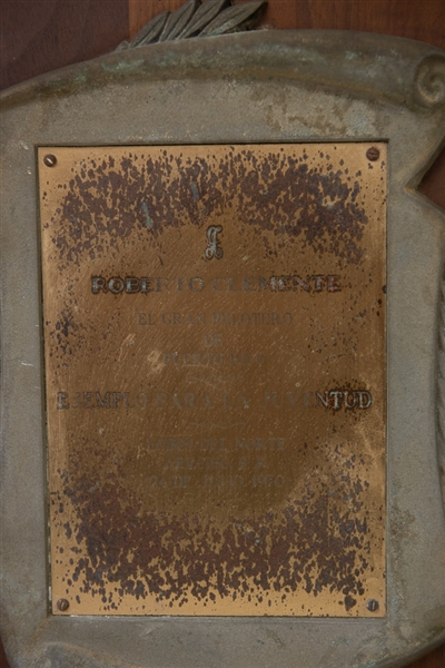 July 24, 1970 Roberto Clemente Night Presentational Plaque Presented to Clemente During Roberto Clemente Night at Three Rivers Stadium From the Youth of Arecibo, Puerto Rico. (Came Direct from...