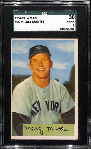 1954 Bowman Mickey Mantle (#65) Graded SGC 30 (Good)