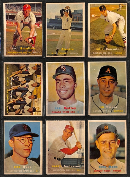 1957 Topps Baseball Card Complete Set w/ (9) PSA Graded Cards (All Graded PSA 5, 6, or 7) - inc. PSA 6 Koufax