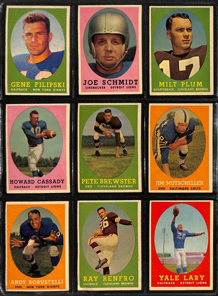 Lot of 62 Different 1958 Topps Football Cards w. Jim Brown RC BVG 5.0