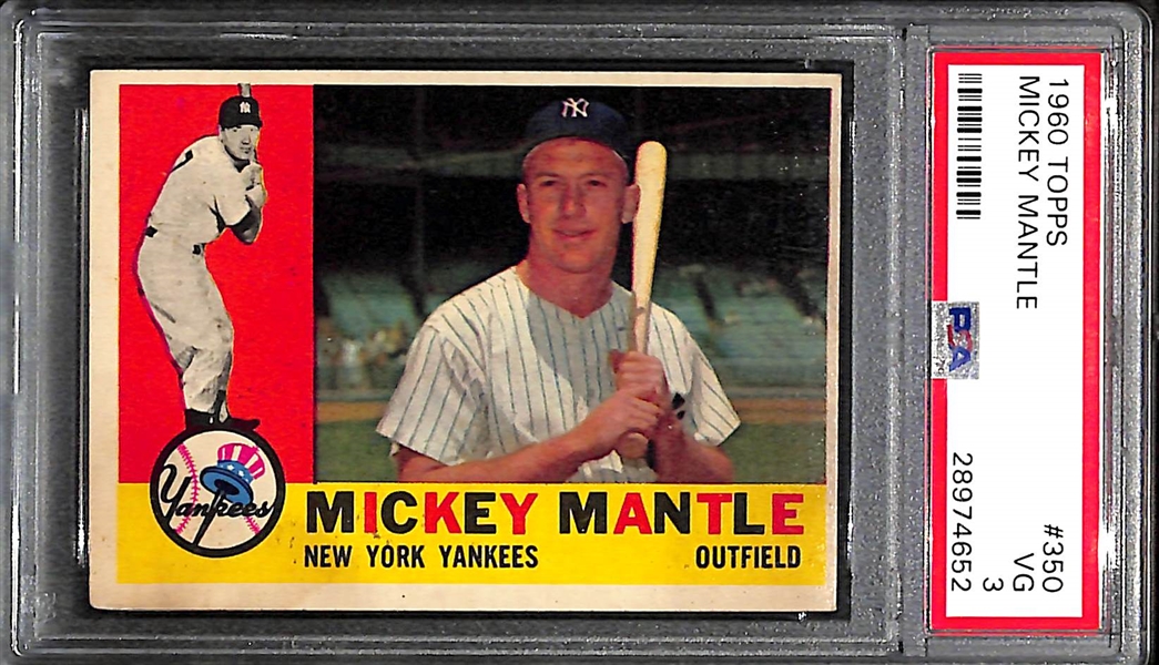 1960 Topps  Mickey Mantle #350 Graded PSA 3 VG - Looks Better Than Grade!