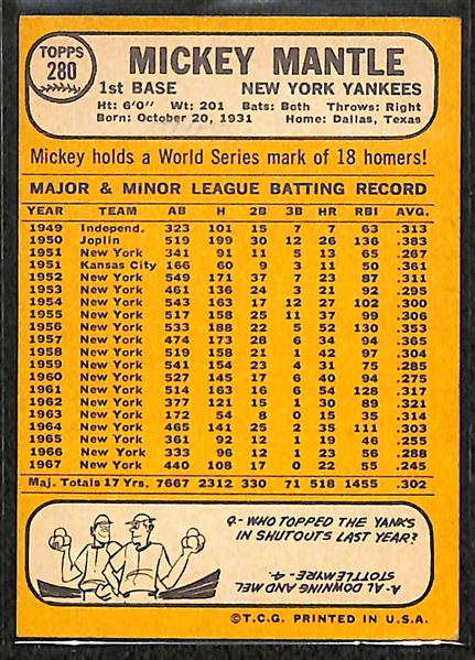 1968 Topps Mickey Mantle (#280)