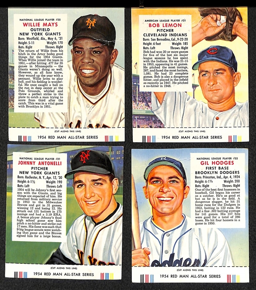 Lot of (4) 1954 Red Man Tobacco Cards (w/ Tabs) Inc. Mays and Hodges 