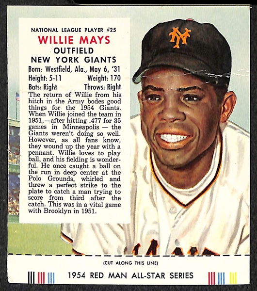 Lot of (4) 1954 Red Man Tobacco Cards (w/ Tabs) Inc. Mays and Hodges 