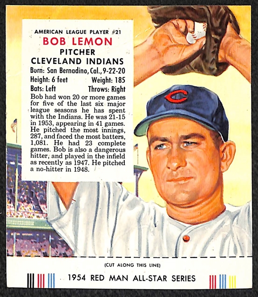Lot of (4) 1954 Red Man Tobacco Cards (w/ Tabs) Inc. Mays and Hodges 