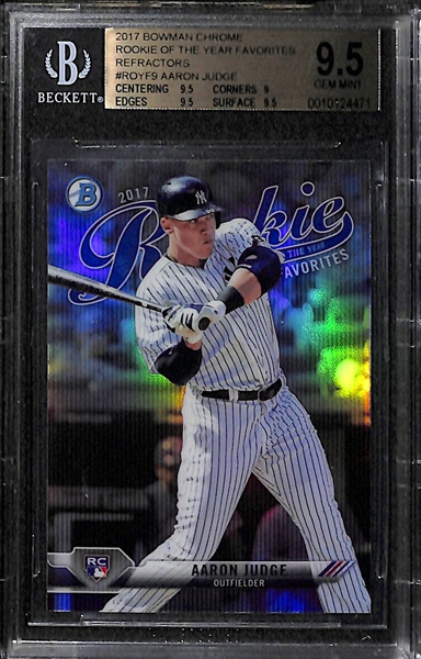 Lot of (2) 2017 Aaron Judge BGS 9.5 GEM Mint Rookie Cards - Diamond Kings and Bowman Chrome ROY Favorites