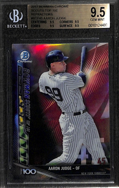 Lot of (2) 2017 Aaron Judge BGS 9.5 GEM Mint Rookie Cards - Heritage and Bowman Chrome Scout's Top 100