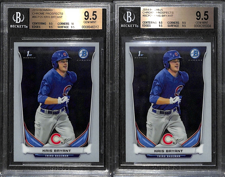 Lot of (2) 2014 Bowman Chrome Kris Bryant BGS 9.5 Gem Mint Rookie Cards