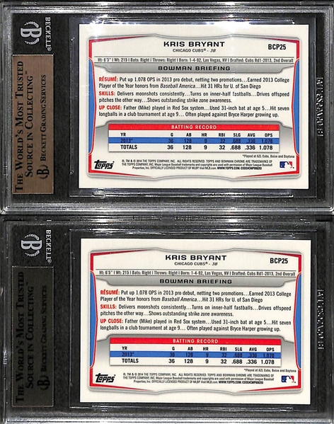 Lot of (2) 2014 Bowman Chrome Kris Bryant BGS 9.5 Gem Mint Rookie Cards