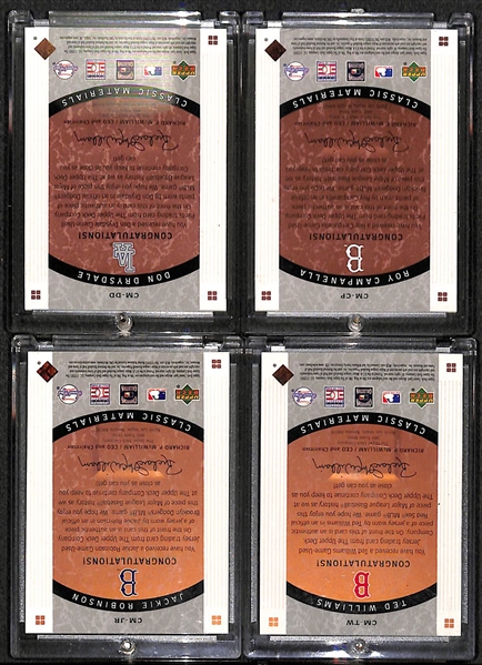 Rare Lot of 2005 Sweet Spot Classic Jersey/Pants Cards (Ted Williams, Jackie Robinson, Roy Campanella, and Don Drysdale)