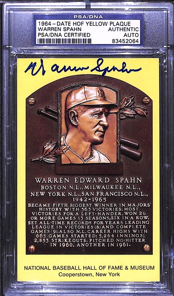 Lot of 3 - Hall of Fame Autographed Plaque Cards - Kiner, Gibson, Spahn - SGC & PSA/DNA