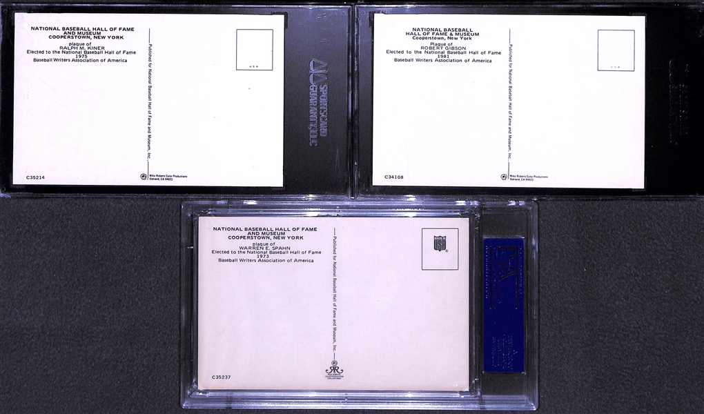 Lot of 3 - Hall of Fame Autographed Plaque Cards - Kiner, Gibson, Spahn - SGC & PSA/DNA