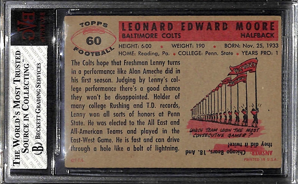 1956 Topps FB Lenny Moore Rookie Card (HOF) Graded Beckett BVG 4.5 (VG-EX+)