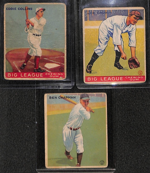 Lot of 3 - 1933 Goudy Baseball Cards w. Eddie Collins