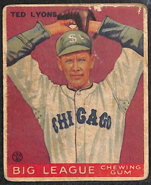 Lot of 3 - 1933 Goudy Baseball Cards w. Ted Lyons, Jimmy Dykes, Evar Swanson 