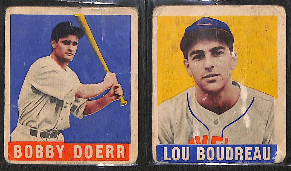 Lot of 2 - 1949 Leaf Baseball Cards - Bobby Doerr & Lou Boudreau