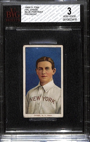 1909-11 T206 Hal Chase Blue Portrait - Piedmont Back - Factory 25 - BVG 3 