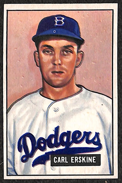 Lot of 2 - 1951 Bowman Baseball Cards - PeeWee Reese & Carl Erskine Rookie Card