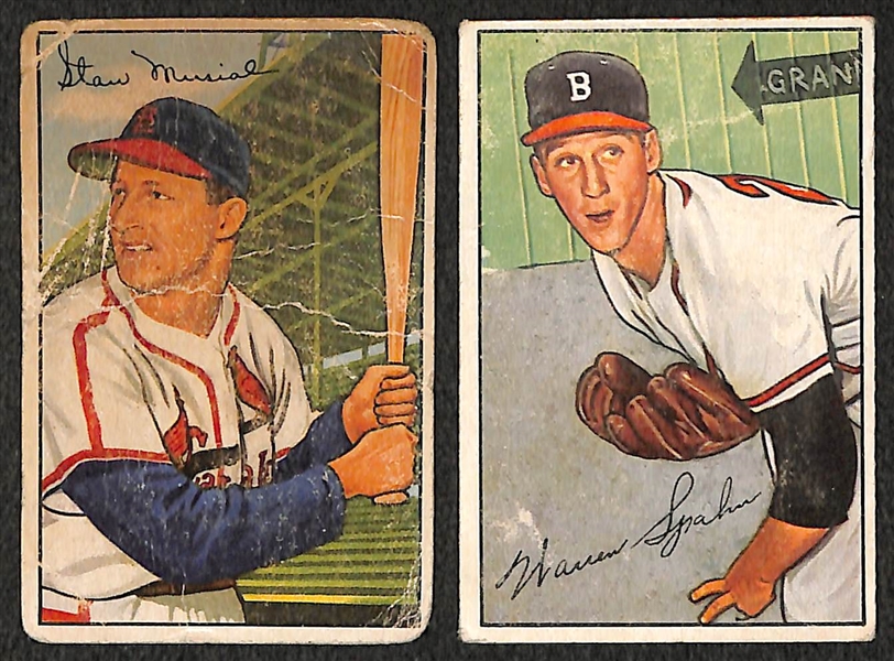 Lot of 2 - 1952 Bowman Baseball Cards - Stan Musial & Warren Spahn