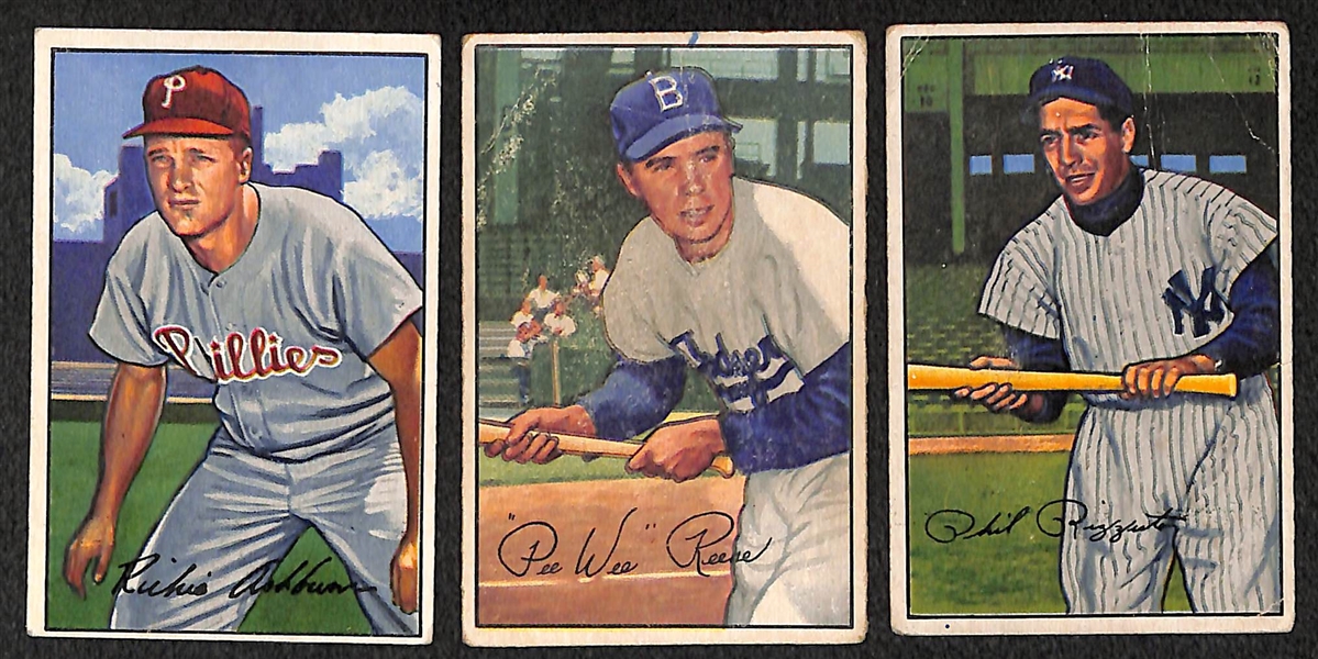 Lot of 3 - 1952 Bowman Baseball Cards - Ashburn, Reese, & Rizzuto