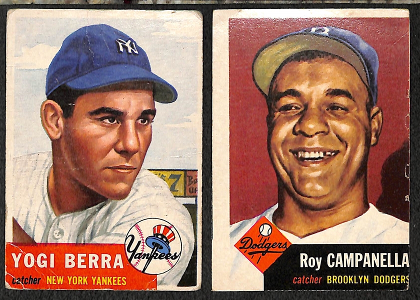 Lot of 4 - 1953 Topps Baseball Cards - Berra, Campanella, Podres Rookie Card, & Gilliam Rookie Card