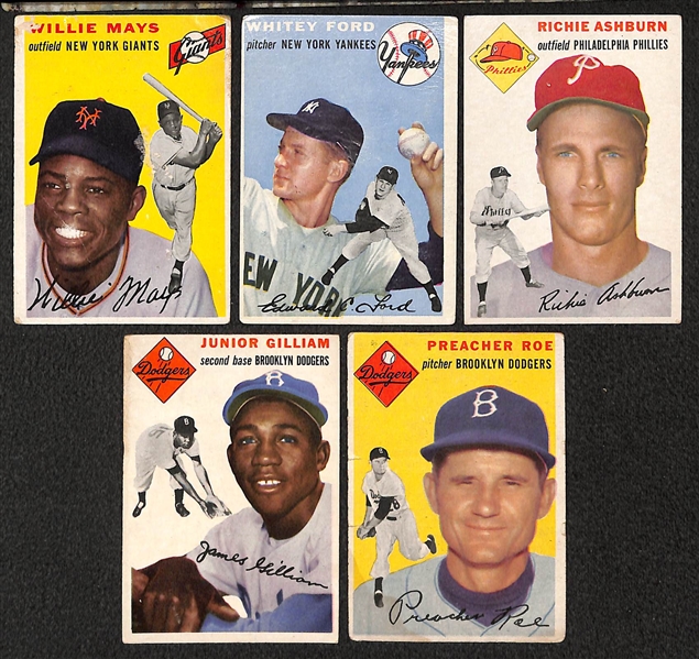 Lot of 5 - 1954 Topps Baseball Cards w. Willie Mays