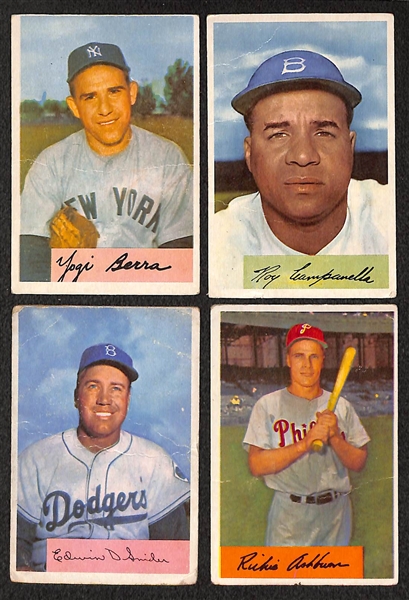 Lot of 4 - 1954 Bowman Baseball Cards w. Berra, Campanella, Snider, & Ashburn
