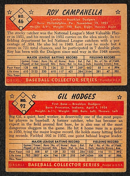 Lot of 2 - 1953 Bowman Baseball Cards - Roy Campanella & Gil Hodges