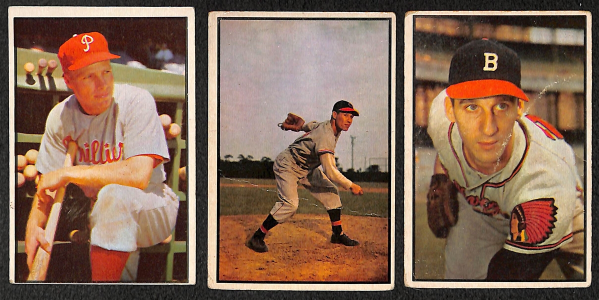Lot of 3 - 1953 Bowman Baseball Cards - Feller, Ashburn, Spahn