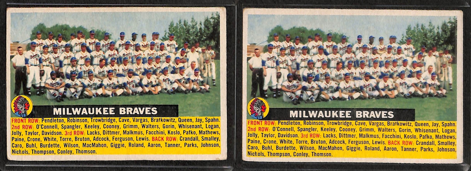 Lot of 8 - 1956 Topps Baseball Cards - 7 Team Cards w. Dodgers & 1st/3rd Checklist Card