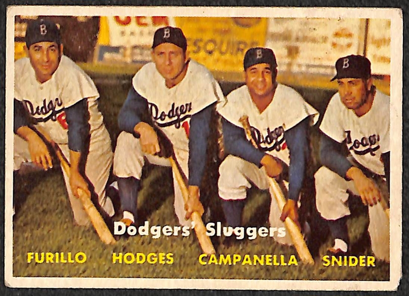 Lot of 2 - 1957 Topps Baseball Roy Campanella & Dodgers Sluggers Baseball Cards
