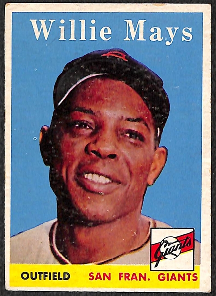 Lot of 3 - 1958 Topps Baseball Cards - Mays, Koufax, Ashburn