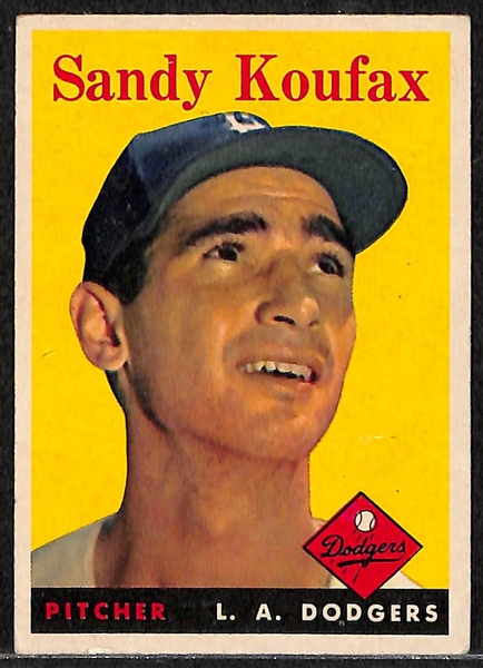 Lot of 3 - 1958 Topps Baseball Cards - Mays, Koufax, Ashburn