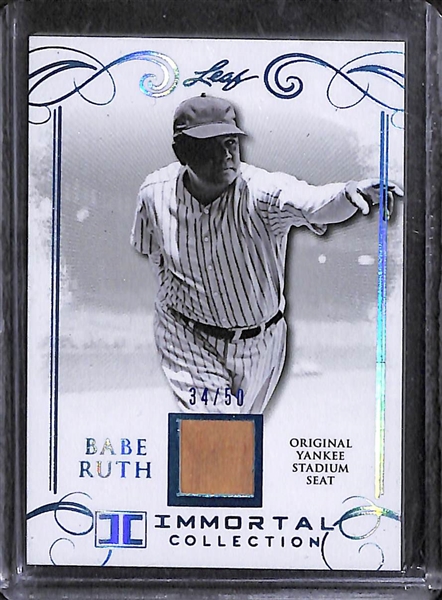 Lot of (4) Leaf Babe Ruth Baseball Cards w/ Original Pieces of Yankee Stadium Seats