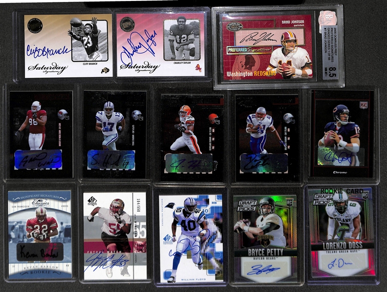 Lot of (55) Football Certified Autograph Cards (Inc. Charlie Johnson, Cliff Branch, and Brad Johnson)