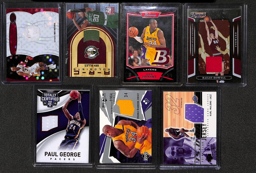 Lot of (28) Basketball Certified Jersey/Relic Cards w/ Kobe Bryant, Shaquille O'Neal, Karl Malone, & Paul George!