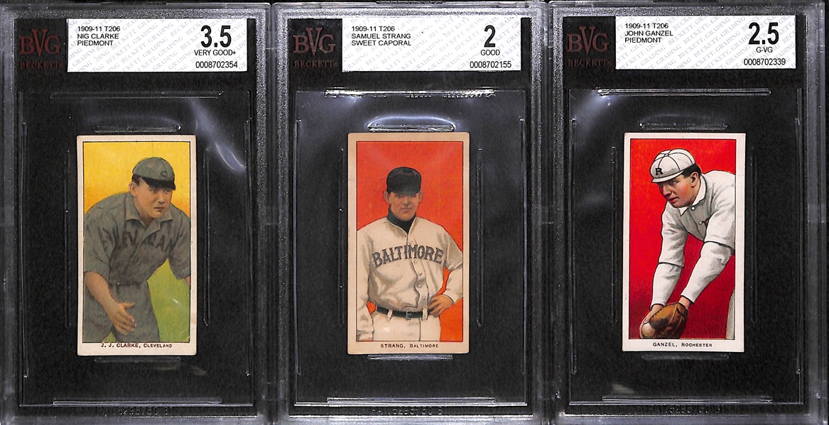 Lot of 3 - 1909-11 T206 Cards - Clarke, Ganzel, Strang - BVG