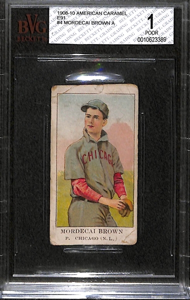 1908-10 American Caramel E91 Mordecai Brown - Set A - BVG 1