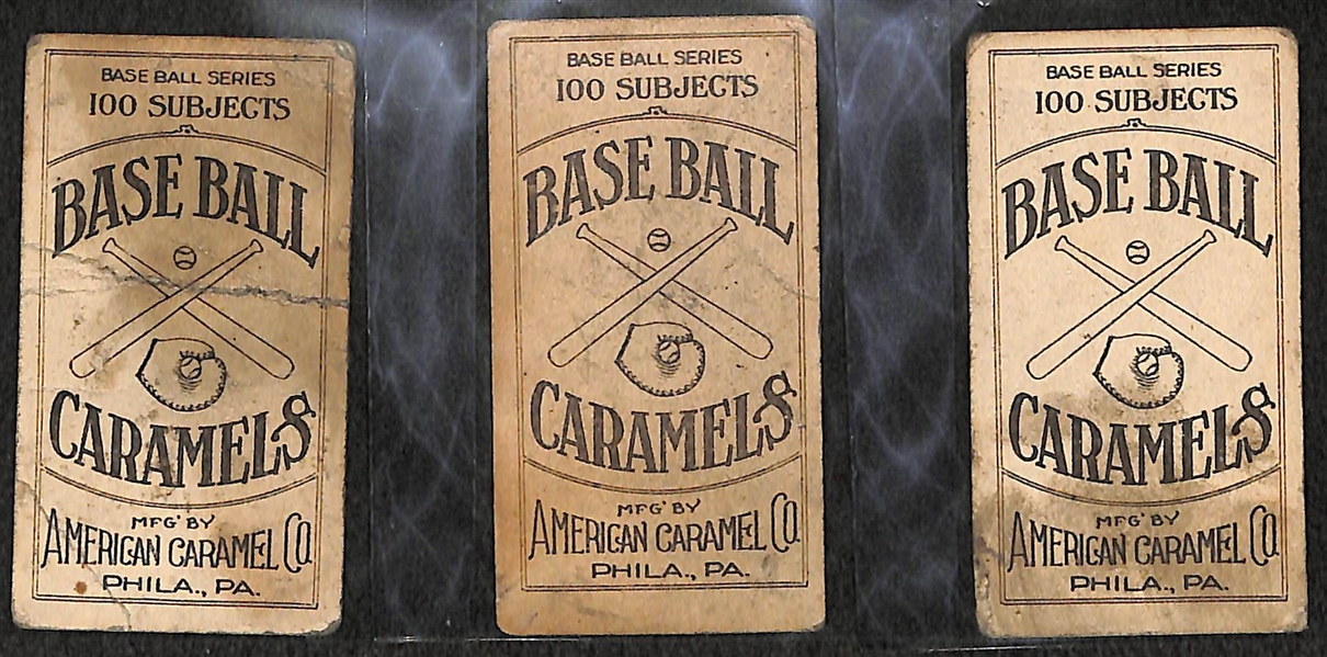 Lot of 3 1909-11 E90-1 American Caramel Baseball Cards - Fred Clarke (Philadelphia National), Clyde Engle, & Germany Schaefer