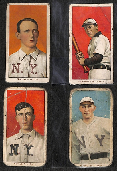 Lot of 4 1909-11 T206 Baseball Cards - Tenney, Snodgrass, Merkle, Herzog