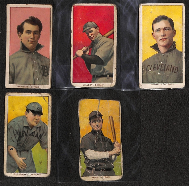 Lot of 5 1909-11 T206 Baseball Cards w. Matty McIntyre (Detroit) & Ed Willett (w. Bat)
