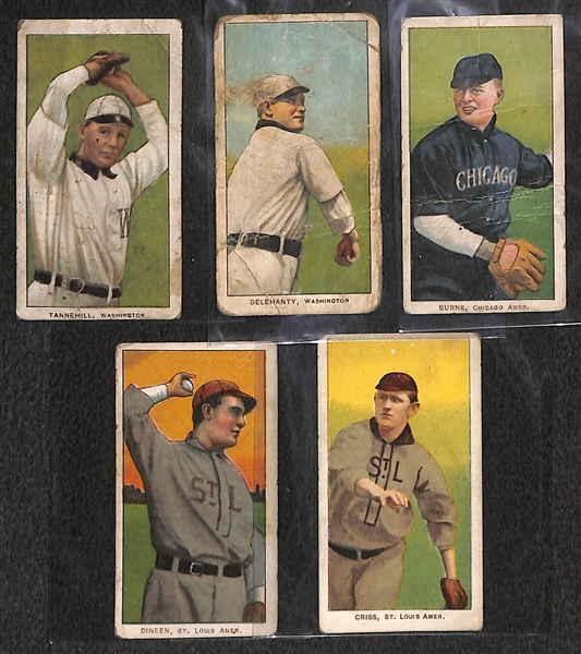 Lot of 5 1909-11 T206 Baseball Cards w. Jesse Tannehill (Washington) & Jim Delehanty